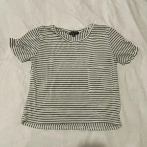 Poof New York Gray White Stripe Short Sleeve Top Women's Size Small